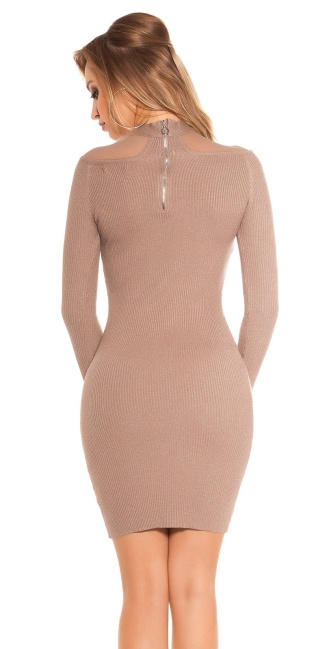 Ripp knit dress with mesh Cappuccino